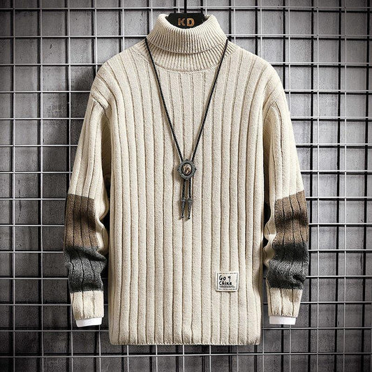 Winter Men's Fleece Sweater Bottoming Shirt Thickened Knitted Sweater Turtleneck Warm Sweater