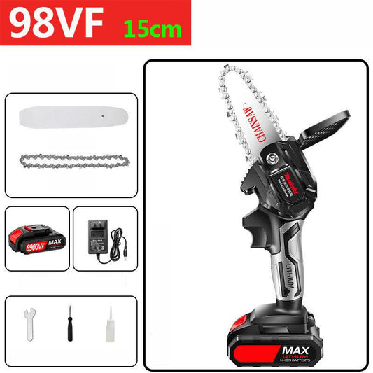 98VF Household Cordless Electric Chain Saw Set 15cm Wood Saw Logging Chainsaw Garden Tools with Accessories