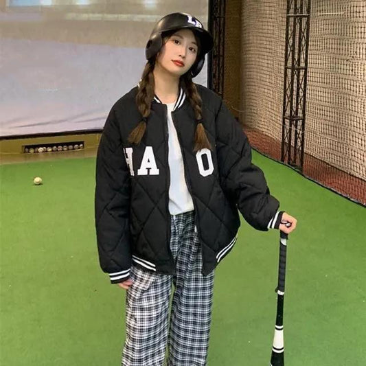 Baseball Uniform Cotton Jacket Women's Large Size Loose Korean Student Small Trend Cotton Jacket Women