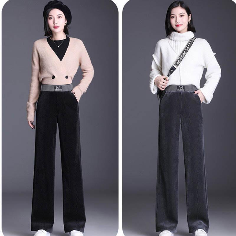 Wide Legs Autumn Winter High Waist Velvet Straight Mom Pants Plus Velvet Casual Pants Women
