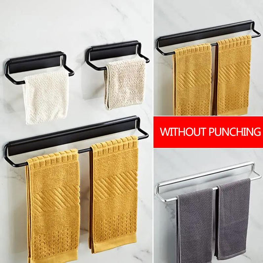 Towel Holder Rack Rail Hanging Space Aluminum Wall-mounted Slippers Rack on The Wall Single Pole Nail-free Bathroom Toilet Bath Towel Organization
