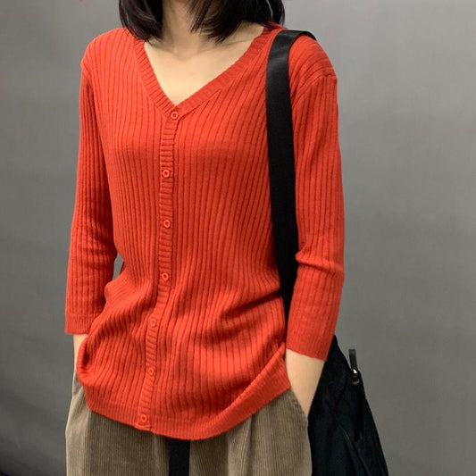 Autumn and Winter Knitted Thin Bottoming Shirt Slim Three-quarter-sleeved Solid Color Jacket Short Style Female Sweater