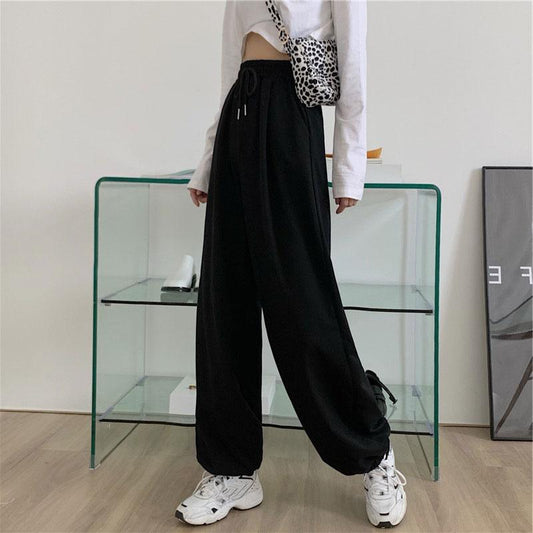 Gray Sports Sweatpants Women Autumn and Winter Wear High Waist Loose Wide-leg Pants Plush Casual Drape Black Trousers Track Pants Jogging Streetwear