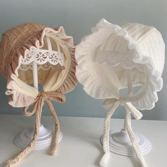 Baby Windproof Hat Tire Hat Full Moon Hundred Days Autumn Hat Winter Double Layer Princess Hat Lace Lace Lace Up Baby Girl Palace Hat