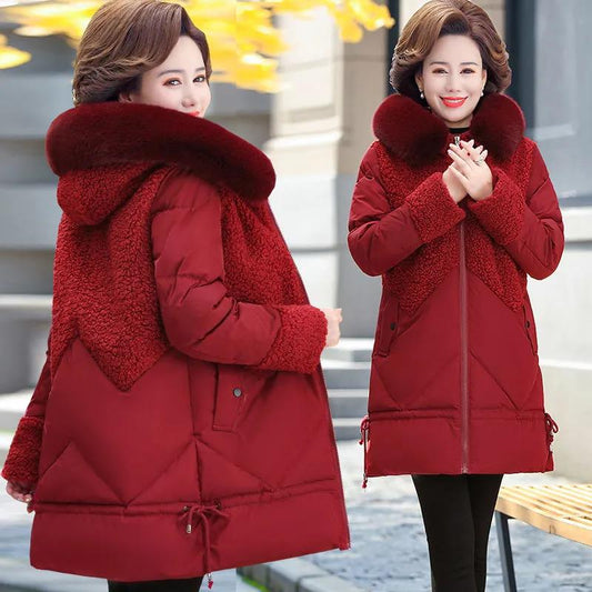 Mom's Winter Cotton-padded Jacket Down Padded Jacket Mid-length Middle-aged and Elderly Women's Fashion Thick Padded Jacket