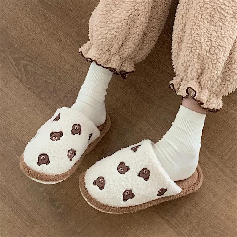 Cute Bear Slippers Autumn and Winter Warm Casual Flat Shoes Indoor Non-slip Cotton Shoes Soft Shoes