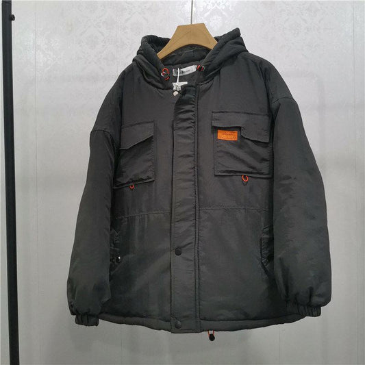 Cotton-padded Jacket Men's Jacket Tide Brand Autumn and Winter Trend Hooded Tooling Cotton-padded Jacket Lovers Cotton-padded Jacket Bread Clothes