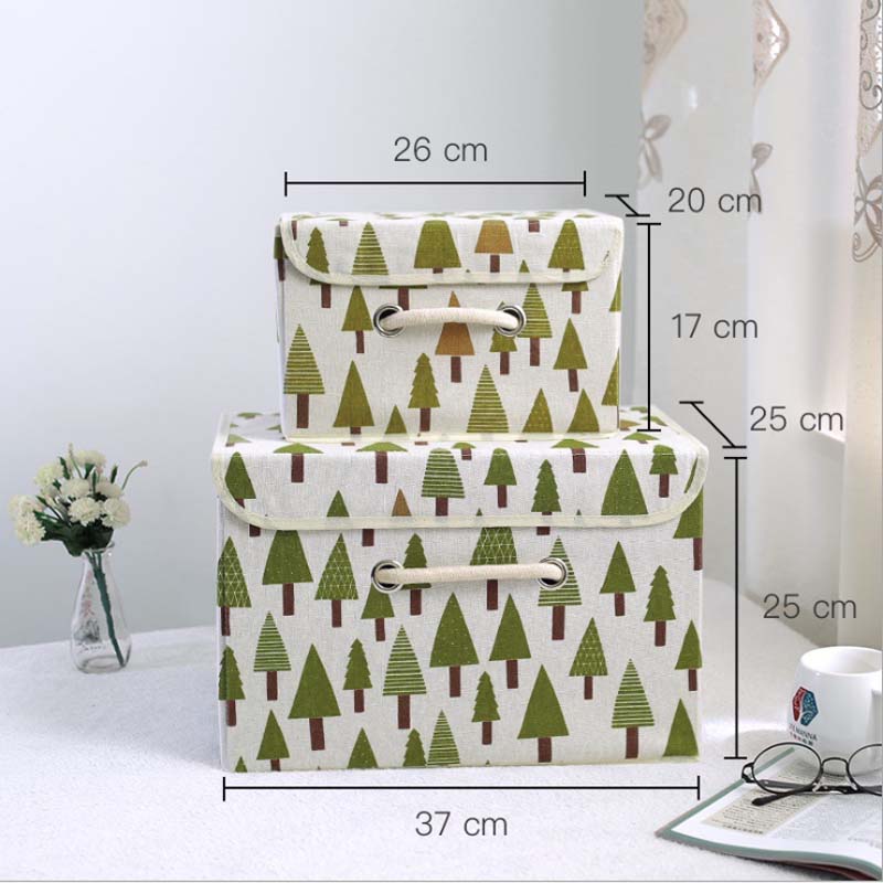 Simple Cartoon Cotton Linen Storage Box Dust Cover Foldable Clothes Underwear Toy Storage Box