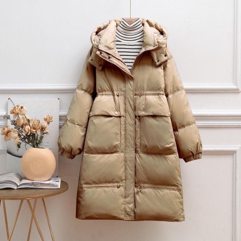 WTEMPO Down Jacket Mid-length Over-the-knee Quilted Jacket Loose Fashion White Duck Down