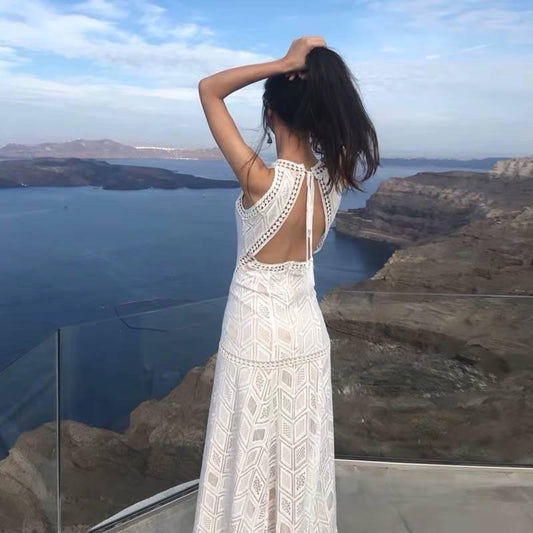 Women Summer Dress Sleeveless Off Shoulder Dress Maxi Long Causal Party Beach Boho Hollowed Dresses