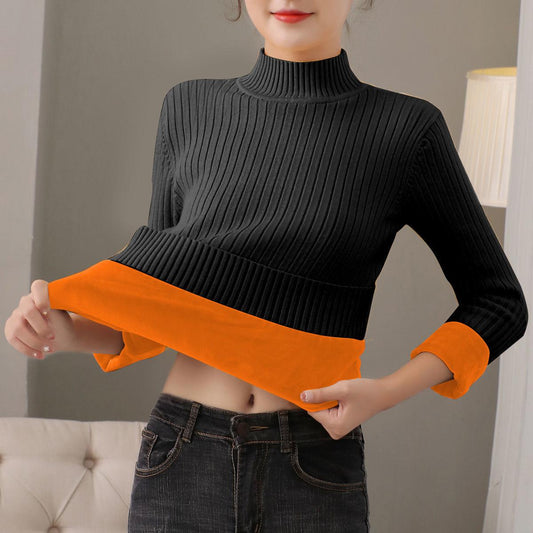 High-quality Semi-turtleneck Sweater Ladies Winter Plus Velvet Thick Warm Inner Base Sweater