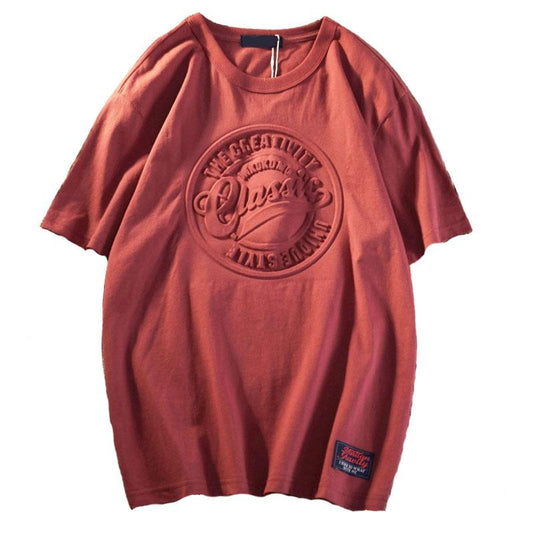 3D Engraved T-shirt Solid Color Retro Tees Summer Men O-neck Short Sleeve Shirt Bump Trend Casual Thin Pullover