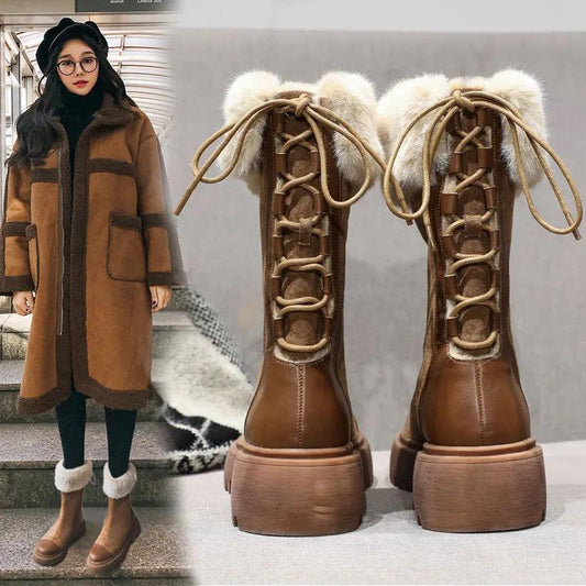 Snow Women Short Boots Winter Thicken Plus Fleece Cotton Shoes Winter Thick-soled Mid-tube Short Boots