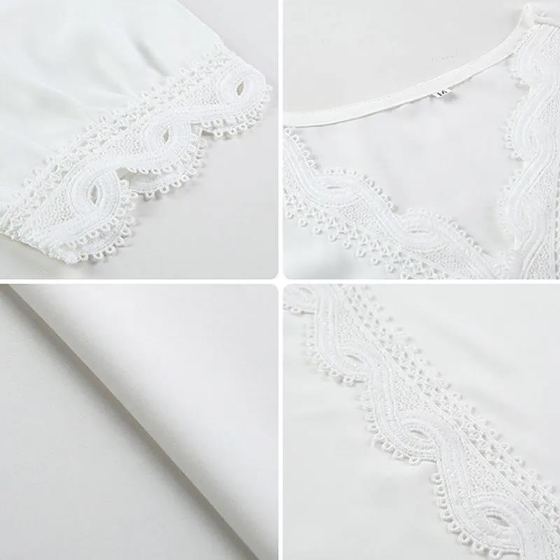 Women Spring Vintage White Shirt Niche Top 3/4 Sleeve Elegant Loose Summer Lace Patchwork Chiffon Versatile Shirt