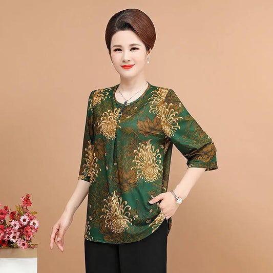Summer Seven-point Mid-sleeve Middle-aged and Elderly Women's Clothing 50-year-old Short-sleeved Loose T-shirt Women's Top