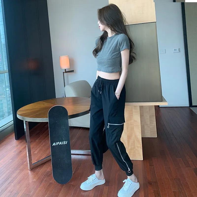 Pants Women's Loose Trend Is Thin Black Overalls Women's Summer All-match Trousers Sports Pants Tide