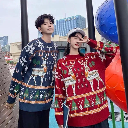 WTEMPO Christmas Couple Sweater Winter Warm Pullover Soft Casual Knitted Sweater
