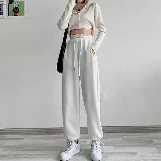 Women's Gray Sports Pants Autumn and Winter Leisure Loose Leggings Sweatpants Slim Straight All-match Wide-leg Pants Fitness Jogging Trousers