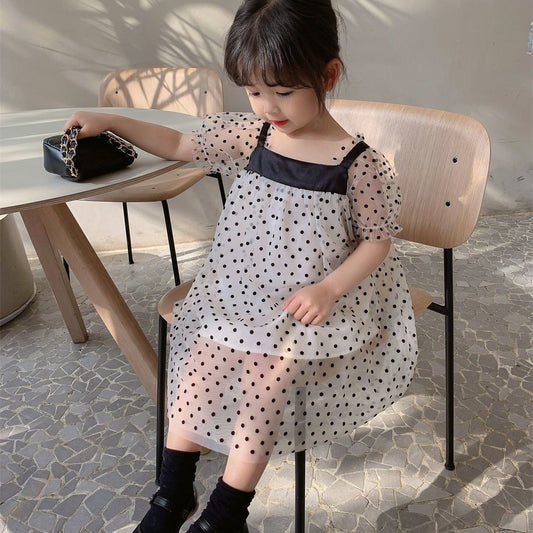 Girls Dresses Mesh Elegant Polka Dot Princess Dress Kids Fairy Puffy Full Sleeve Birthday Party Vestidos Children Clothes
