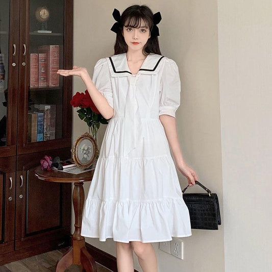 Summer Women's Tie Pompous Graceful Dress Simple Elegant Loose Slim Mid Long Pleated Solid Dress