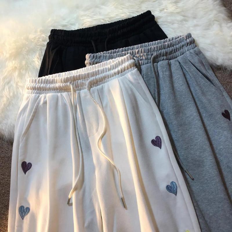 Love Embroidered Pantyhose Women's Summer Tide Brand Ins Thin Section Straight Embroidered Wide Leg Beam