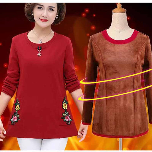 Women's Spring and Autumn Bottoming Shirt Long-sleeved Mothers Wear T-shirt Tops Small Shirts To Keep Warm and Fleece Autumn