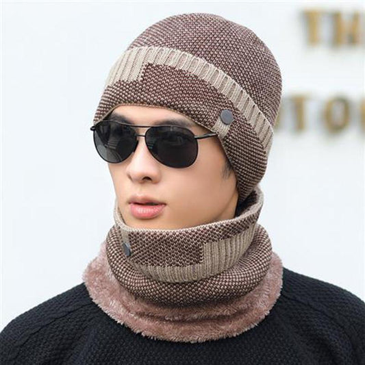 Hat Men's Winter Fashion Warm Woolen Hat Windproof Ear Protection Knitted Hood Hat Bib Set Thickened Hooded Biking