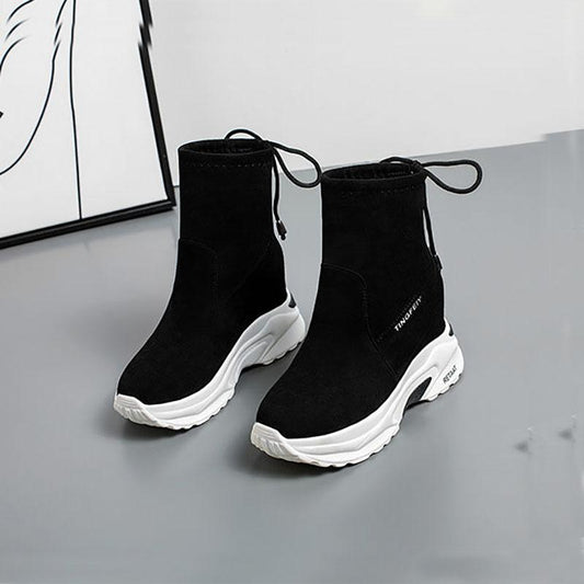 Elastic Short Boots Martin Boots Women's High Invisibility Increased Women's Shoes Thick-soled Fashion All-match Plush Boots Martin Boots