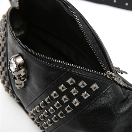 Hip Hop Waist Men and Women Leather Rivet Zircon Chest Bag Messenger Bag Sports Shoulder Bag