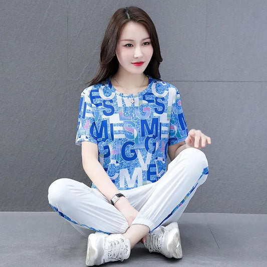 Women's Tops Summer English Print Loose Round Neck Versatile Short Sleeves