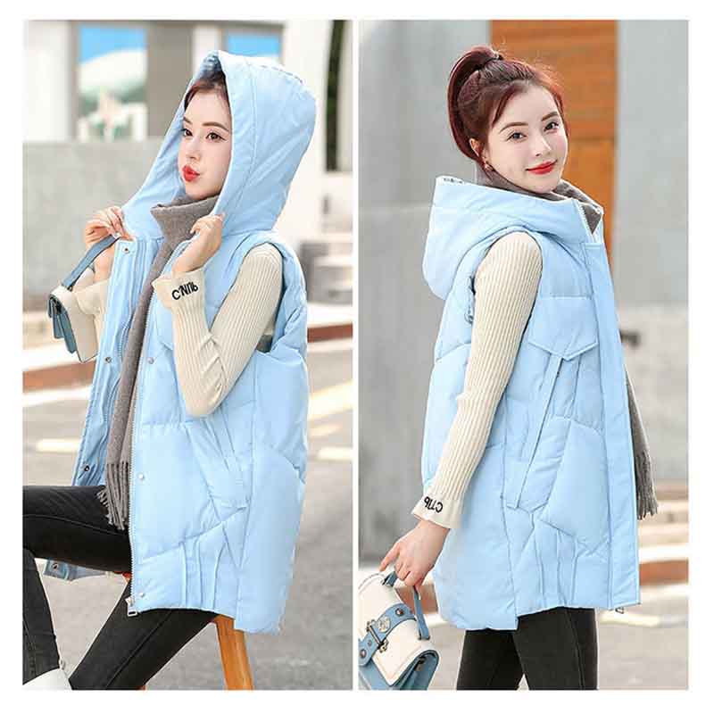 Winter Vest Women's Autumn and Winter Down Cotton Mid-length Hooded Warm Jacket