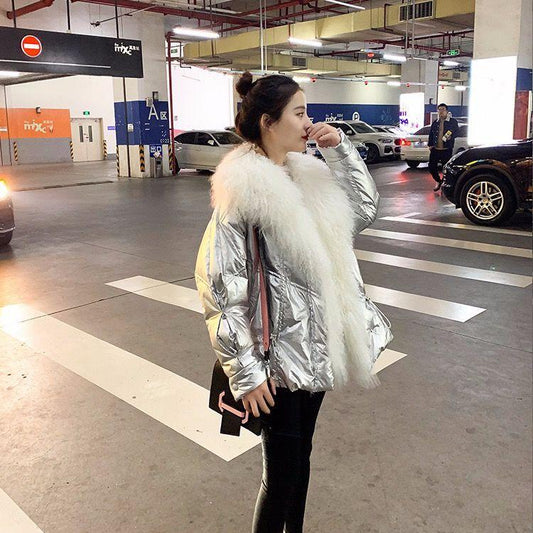 Winter Coat Women's Big Fur Thick Down Parka Coat Smooth Women's Coat Short Coat Slim Warm Winter Clothes