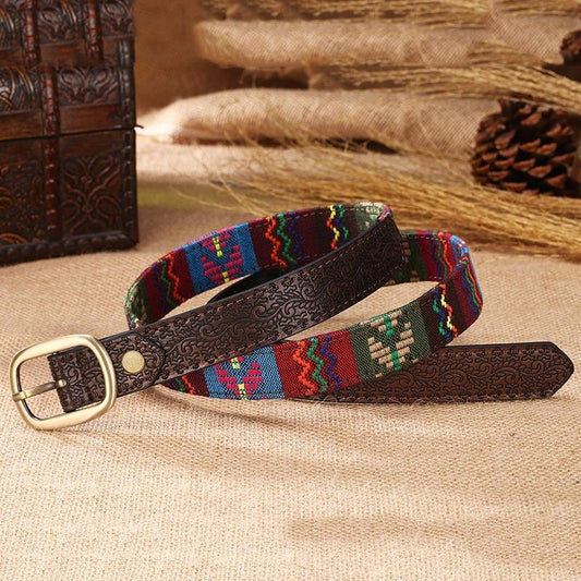 Ethnic Style Embroidered Ladies Belt Denim Skirt Belt Female Fine Fabric Decorative Trousers Belt Female Student Personality Belt