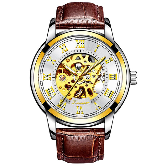 Classic Watches Men Automatic Mechanical Watch Leather Strap Self Winding Clock