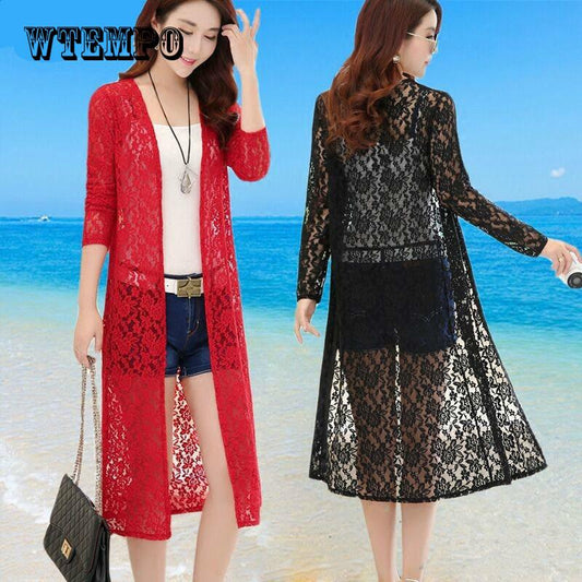 Summer Women Sun Protection Clothing Casual Long Sleeve Sun Shirts Loose Thin Lace Coat