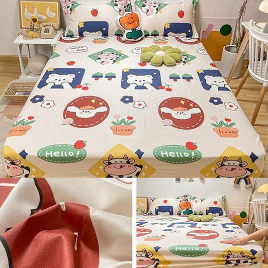 Three-piece Pillowcase with Thickened Non-slip Protective Cover Cotton Bedspread Mattress Cover Sheet