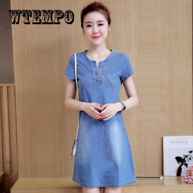 Korean dress for women 2019 Summer Casual Jeans Dress Shirt Dress Jeans Dress