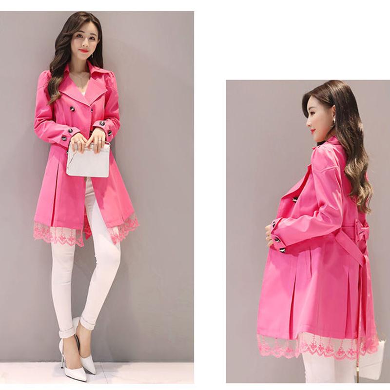 Spring and Autumn Windbreaker Mid-length Solid Color Slim-fitting Waist Large Size Slimming All-match Jacket Women