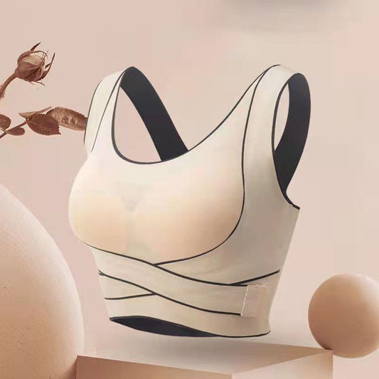 Large Size Sports Underwear Women's Thin Section Without Rims Gather Seamless Adjustable Bra with Front Buckle Beauty Back Fitness Bra Yoga Vest