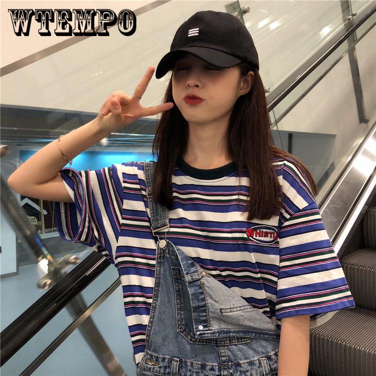 Fashion T shirts Women Summer Striped Short Sleeve Tshirt Femme Casual Loose Sweet Style