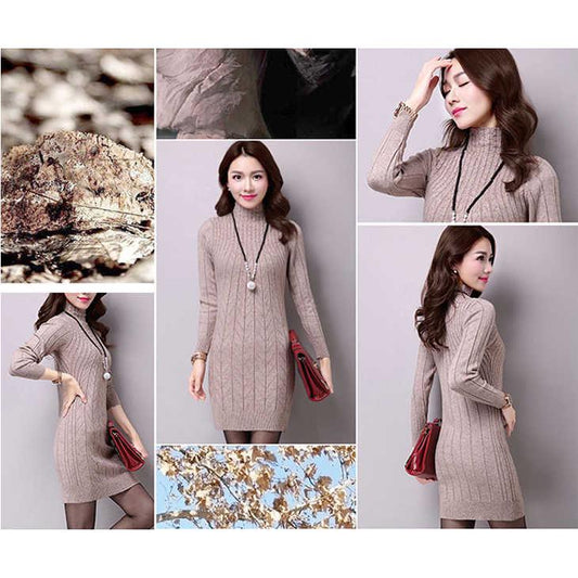 Warm thick large size sweater cashmere sweater female long sweater slim high collar sweater
