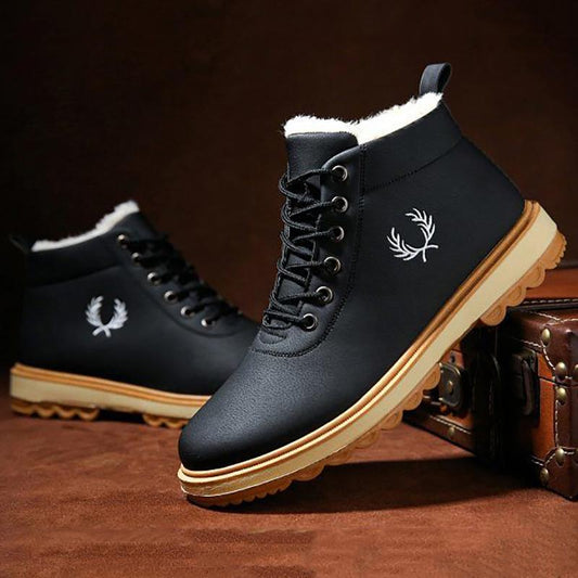 Plus Velvet Padded Winter Warm Snow Boots Men's Leather Cotton Shoes Waterproof and Non-slip Trendy Martin Boots