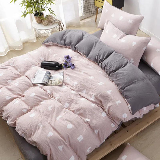 Simple Washed Cotton Four-piece Set Single Double Dormitory Bed Sheet Quilt Cover Bedding 1.8m