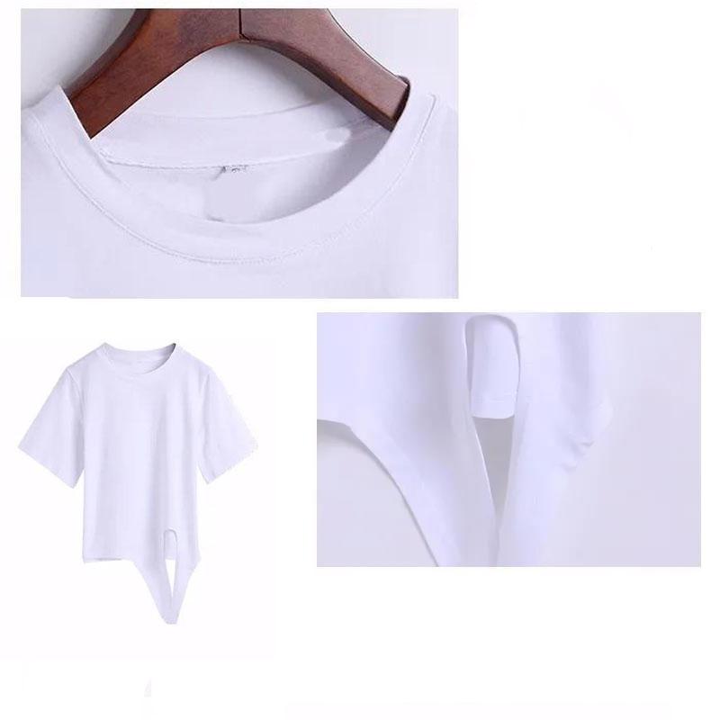 Women Summer O-neck Top Irregular Bandage T-shirt Solid Color Short-sleeved Loose Casual Tee