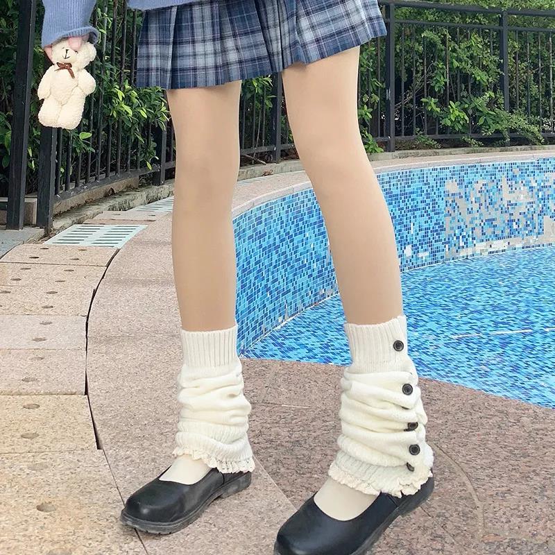 JK Stack of Children's Autumn and Winter Warm Calf Set Soft Sister Day Series Knitted White Spicy Girl Socks Set