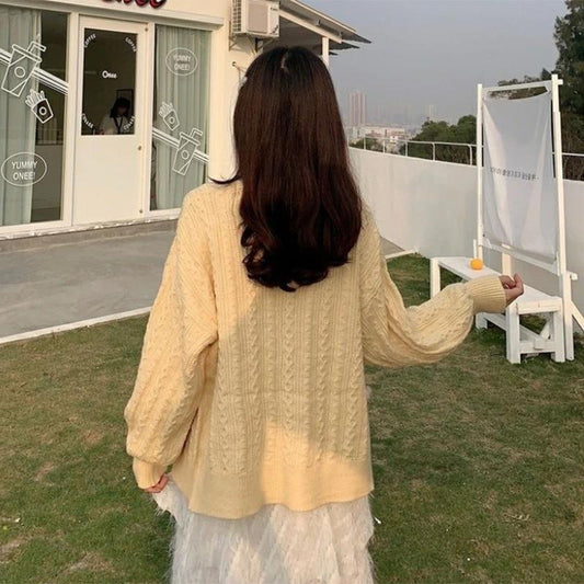 Cardigan Knitwear Sweet Puff Sleeve Short V-neck Cherry Sweater Women's Top Long Sleeve Warm Loose Sweater Jacket