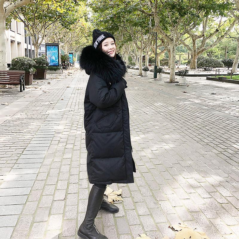 Fashion Hooded Fur Collar Women's Down Jacket Autumn and Winter Plus Velvet Thickening Warm Loose Casual White Duck Down Down Jacket