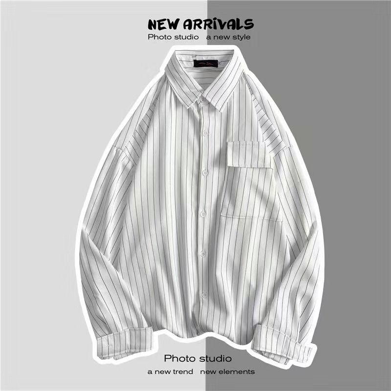 Spring and Autumn Striped Shirt Men's Trendy Shirt, Handsome, Loose, Handsome, Thin Student Jacket