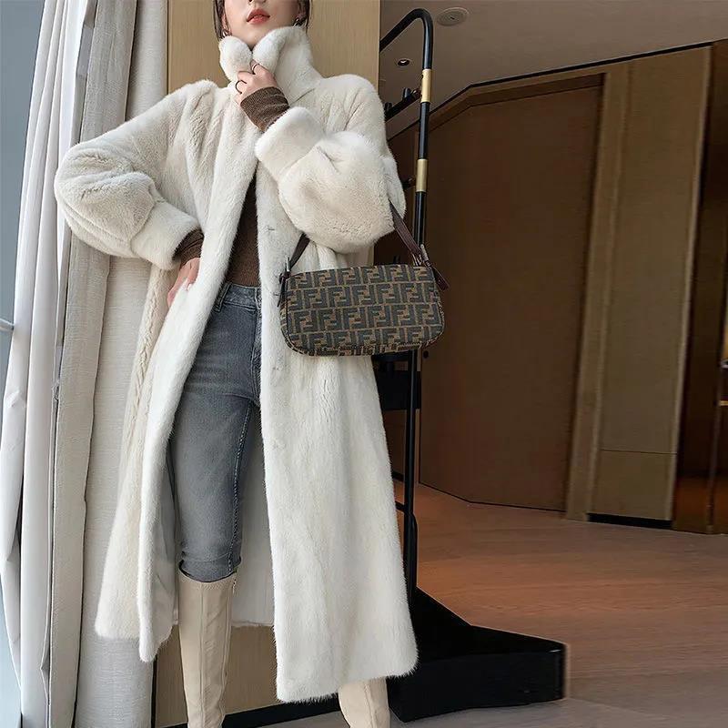 Faux Fur Coat Winter Ladies Lapel Mink Velvet Coat Mid-length Plus Velvet Thick Fashion Warm Fur Coat
