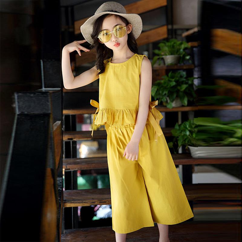 Girls' Suits Summer Clothes Western Style Children's Summer Cotton Domineering Girls Fashionable Wide-leg Pants Two-piece Suit